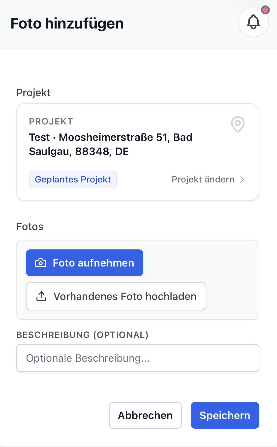 Beispiel für eine Erfassung auf dem Handy